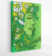 Afbeelding van een mooi lentemeisje met klimplanten in plaats van haar. - Moderne schilderijen - Verticaal - 218025778 - 40-30 Vertical