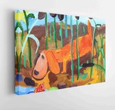 Onlinecanvas - Schilderij - De Hond Aan De Oever Het Meer. Kindertekening Art Horizontaal Horizontal - Multicolor - 80 X 60 Cm