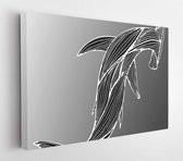 Abstracte hand getekende gigantische hamerhaai geïsoleerd op een grijze achtergrond. Vector illustratie. Overzicht. Lijn kunst. Bovenaanzicht - Modern Art Canvas - Horitonzal - 140