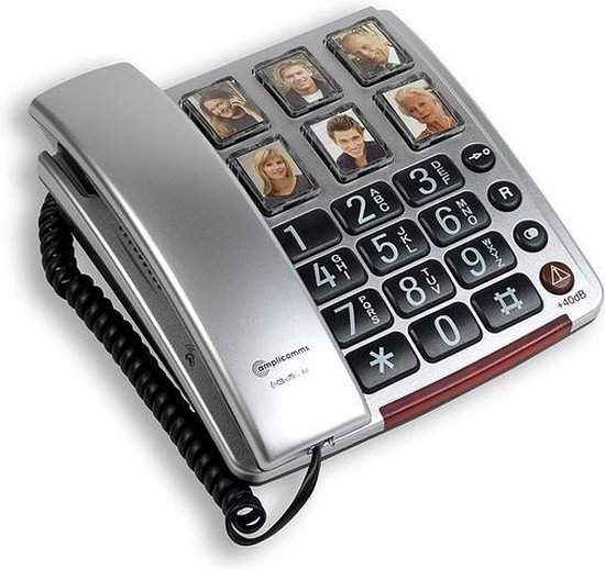 Amplicomms BigTel40BNL zilver Grote Toetsen Senioren telefoon voor de vaste lijn met foto's en extra luid