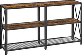 Segenn's Consoletafel - Salontafel - Haltafel met 3 Niveaus - Open Planken - Salontafel - Metalen Frame - Bijzettafel - Industrieel Design - voor Woonkamer - Hal - Vintage Bruin-Zw