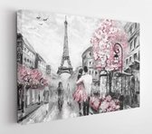 Onlinecanvas - Schilderij - Olieverfschilderij. Straatmening Parijs. Europees Stadslandschap Art Horizontaal Horizontal - Multicolor - 80 X 60 Cm