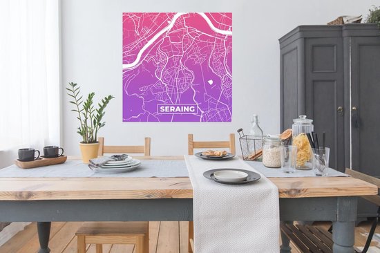 Carte de la ville de Seraing ( België) - Violette - 100 x 100 cm XXL