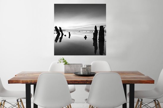 Poster Mer des Wadden - Zwart - Wit - Bois - 75x75 cm