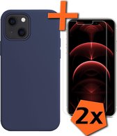 iPhone 13 Hoesje Met 2x Screenprotector - iPhone 13 Case Donker Blauw Siliconen - iPhone 13 Hoes Met 2x Screenprotector