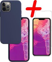 Hoes Geschikt voor iPhone 13 Pro Hoesje Siliconen Back Cover Case Met Screenprotector - Hoesje Geschikt voor iPhone 13 Pro Hoes Cover Hoesje - Donkerblauw