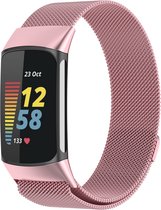 Milanees Smartwatch bandje - Geschikt voor  Fitbit Charge 5 Milanese band - rosé pink - Strap-it Horlogeband / Polsband / Armband