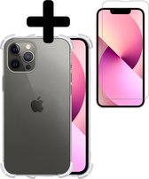 Hoesje Geschikt voor iPhone 13 Pro Hoesje Shockproof Case Siliconen Met Screenprotector - Hoes Geschikt voor iPhone 13 Pro Hoes Cover Siliconen - Transparant