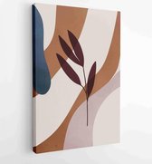 Canvas schilderij - Earth tone background foliage line art drawing with abstract shape 1 -    – 1928942351 - 40-30 Vertical