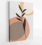 Canvas schilderij - Earth tone background foliage line art drawing with abstract shape and watercolor 3 -    – 1919347634 - 80*60 Vertical