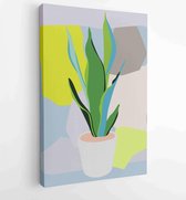 Canvas schilderij - Botanical wall art vector set. Water color boho foliage line art drawing with abstract shape. 3 -    – 1870913071 - 115*75 Vertical