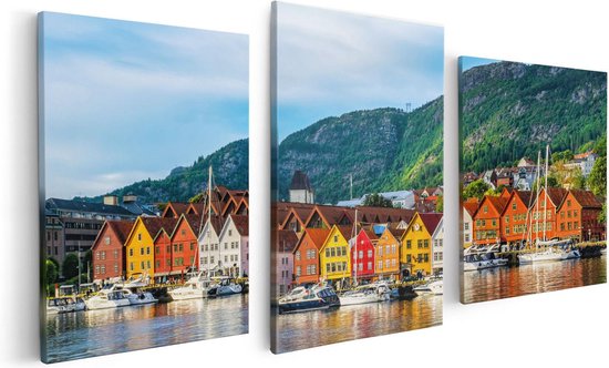 Artaza Canvas Schilderij Gekleurde Huizen in Byrggen, Noorwegen - Foto Op Canvas - Canvas Print