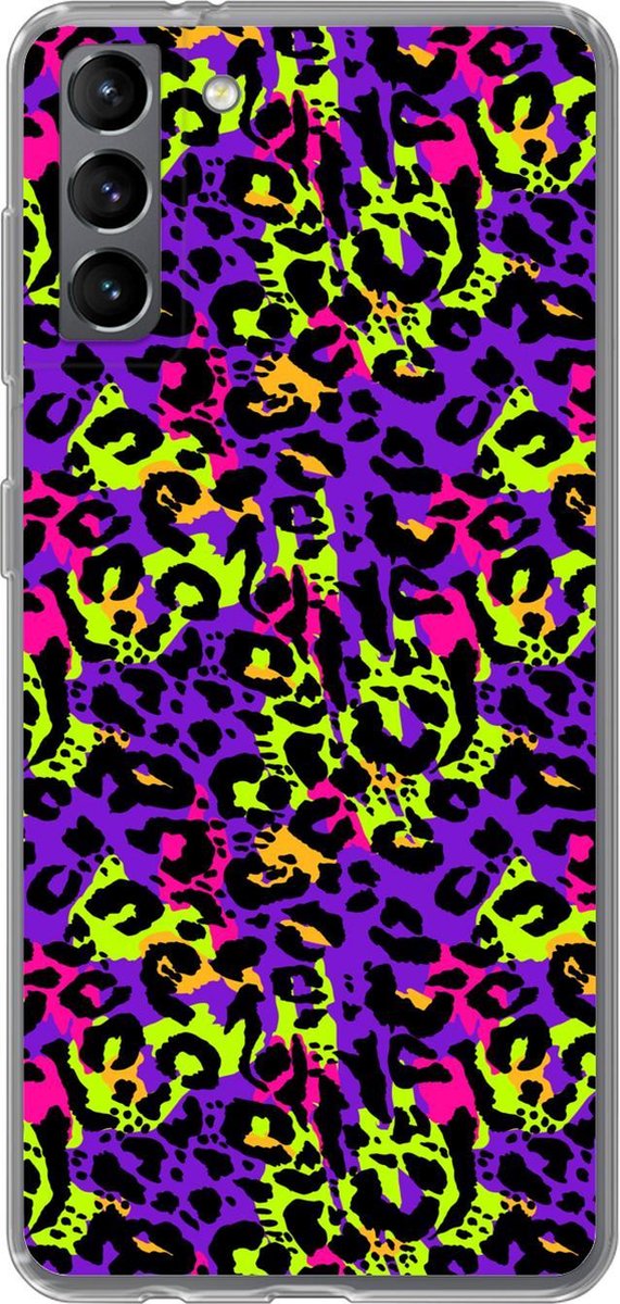 Telefoonhoesje Geschikt voor Samsung Galaxy S21 Plus hoesje - Dierenprint - Regenboog - Neon - Siliconen Telefoonhoesje Telefoonhoesje