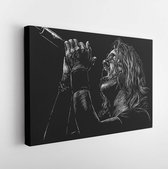 Canvas schilderij - Singer man character. Sketch black and white illustration  -     1424053238 - 40*30 Horizontal