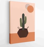 Canvas schilderij - Abstract modern vase with tropical cactus on light background. Fashion minimal trendy art in flat style minimal poster print -  Productnummer 1801853104 - 80*60