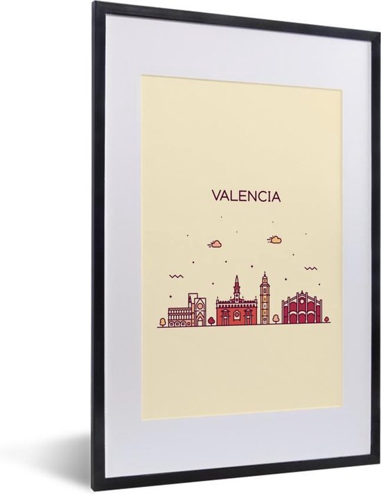Fotolijst incl. Poster - Valencia - Spanje - Skyline - 40x60 cm - Posterlijst