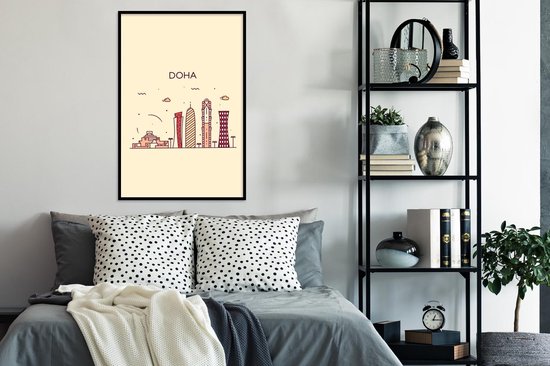 Poster in lijst - Fotolijst 60x90 cm - Posters - Skyline - Qatar - Doha - Posterlijst zwart - Decoratie - Wanddecoratie woonkamer - Muurdecoratie slaapkamer