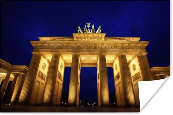 Nachtelijke Brandenburger Tor in Berlijn Poster - Foto print op Poster (wanddecoratie)