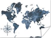 Wanddecoratie - Wereldkaart - Blauw - Wit - 120x90 cm - Poster