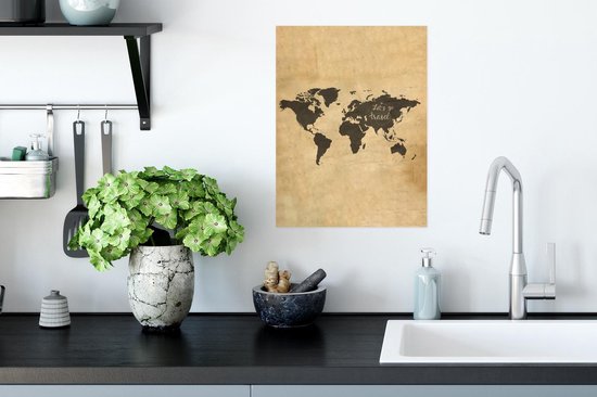 Affiche - Wereldkaart - Vintage - Citation - 30x40 cm