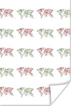 Poster Wereldkaarten - Sjabloon - Roze - Groen - 60x90 cm