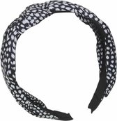 Diadeem - haarband van stof met knoop - zwart met witte vlekjes - kinderen/meisjes/dames