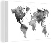 Canvas Wereldkaart - 120x80 - Wanddecoratie Wereldkaart - Waterverf - Zwart - Wit - Kinderen - Jongens - Meisjes