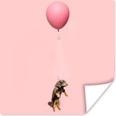 Poster Teckel zweeft omhoog door een ballon - 30x30 cm