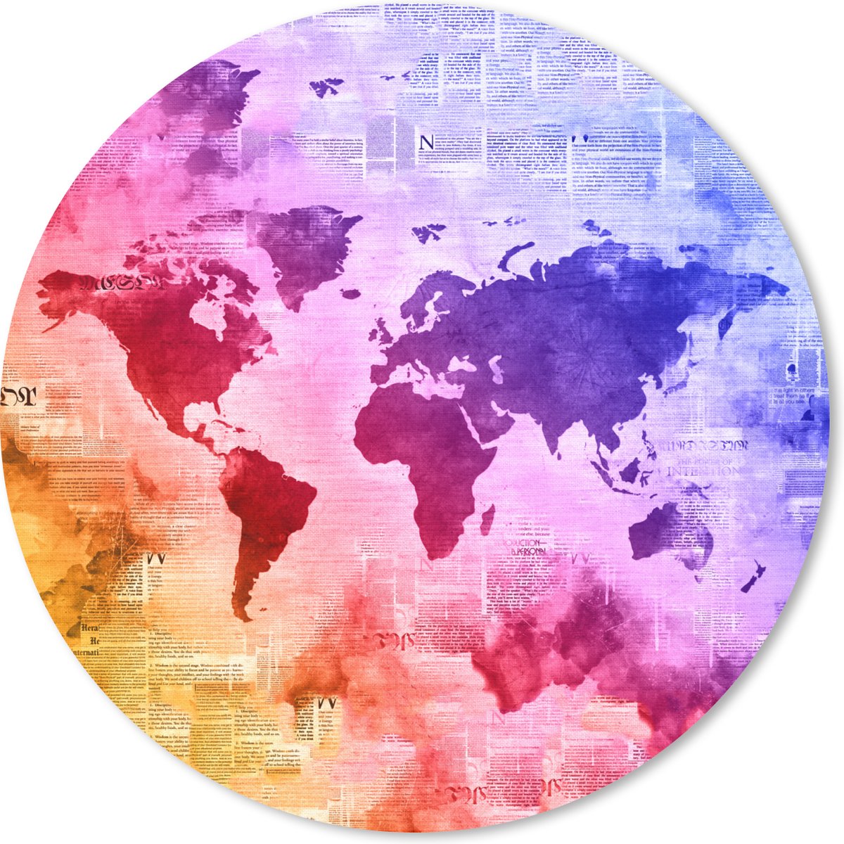 Muismat rond 20x20 cm - Mousepad Wereldkaart - Kleuren - Abstract - Ronde muismatten