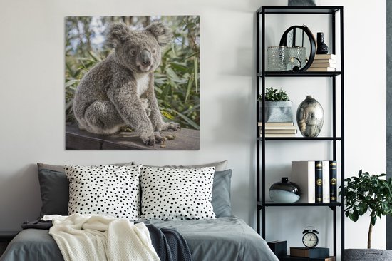 Tableau Toile Koala - Bois - Plantes - 90x90 cm - Décoration murale