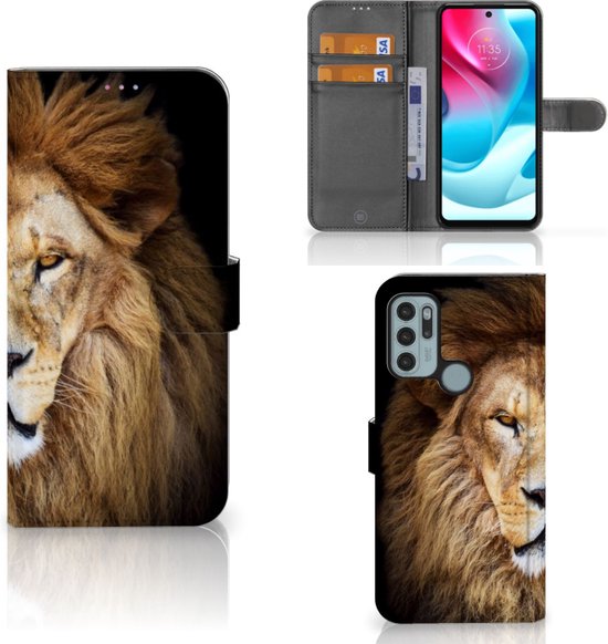 Coque Téléphone Motorola Moto G60s Housse en Cuir Etui de Protection pour Lion