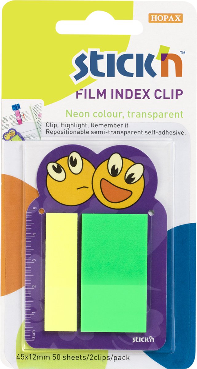 Stick'n 12 Pack - Sticky Notes - Film Index Tabs - 45x12mm - Neon - Geel/Groen - 45x25mm - 2x25 Bladwijzers