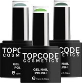 Gellak van TOPCODE Cosmetics - 3 pack gel nagellak - Groen set 1 - 3 x 15 ml flesjes - Artic + Sea Green + Pine Green