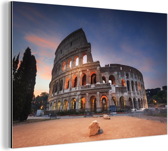 Wanddecoratie Metaal - Aluminium Schilderij Industrieel - Italië - Rome - Colosseum - 90x60 cm - Dibond - Foto op aluminium - Industriële muurdecoratie - Voor de woonkamer/slaapkamer