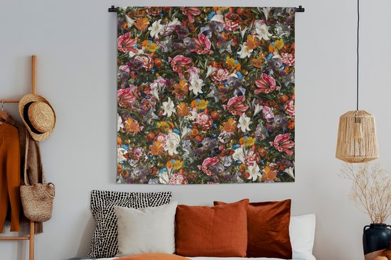 Tapisserie - Tapisserie - Fleurs - Papillon - Design - Art - Abstrait - Peinture - Maîtres anciens - 150x150 cm - Tapisserie