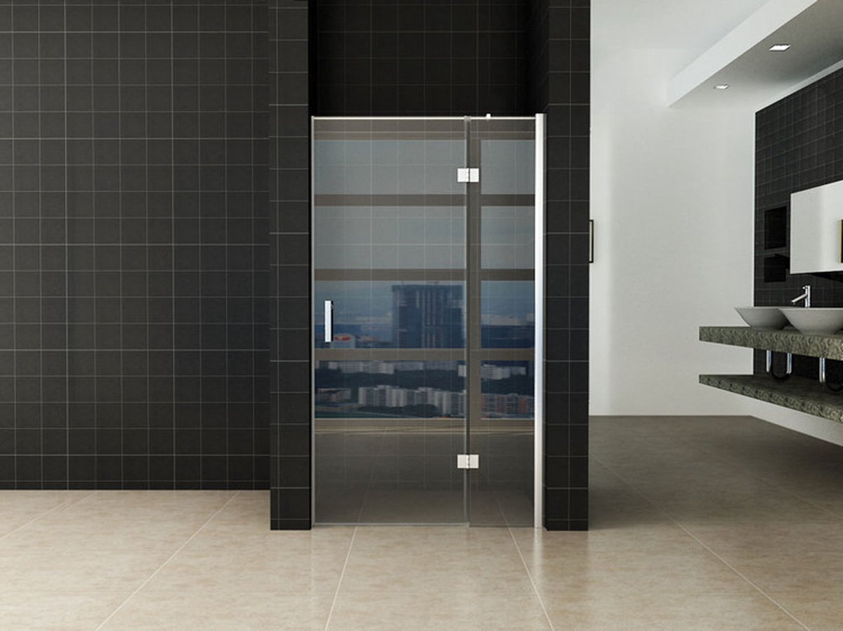 Bally Turn Nis Swingdeur Douche Draaideur Met Vaste Wand 80(60-20)x200cm Antikalk Veiligheidsglas Met NANO Coating