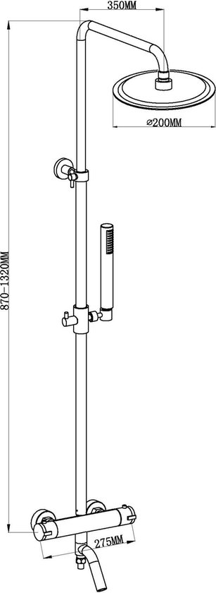 Bally Caral Ensemble de douche à effet pluie à montage en Opbouw Robinet thermostatique avec bec inférieur et douchette à main Chrome