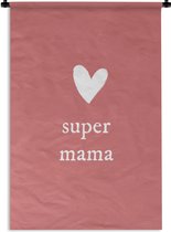 Wandkleed - Wanddoek - Presentje voor Moederdag super mama roze/wit - 120x180 cm - Wandtapijt