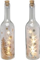 Fles glas kerstscene 29,7cm 5LED lampen (1 stuk) assorti