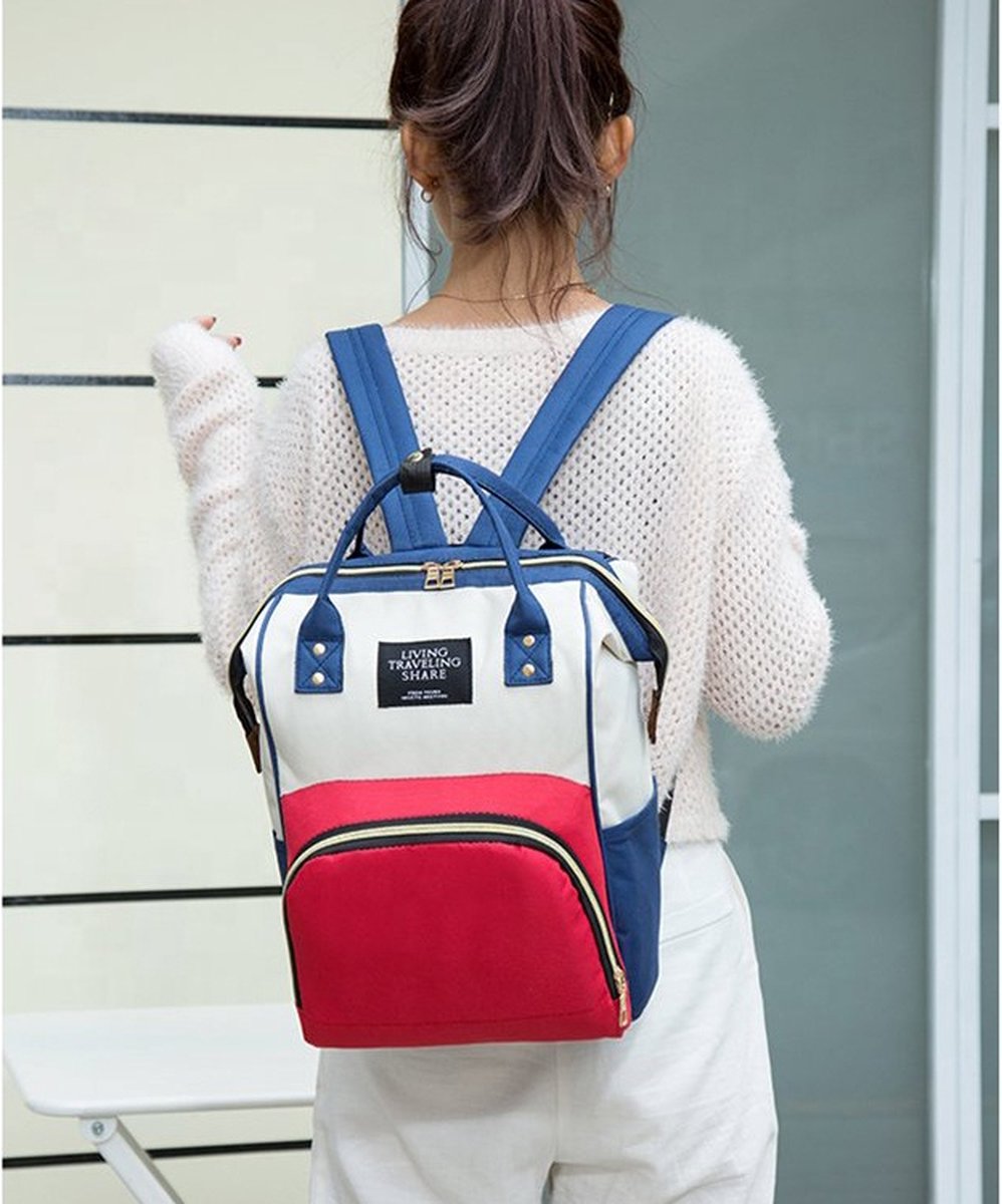 LUIER- EN VERZORGINGSTAS MULTIFUNCTIONELE BABY RUG TAS / BACKPACK - ROOD / WIT