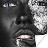 Poster Zilver - Vrouw - Zwart - 50x50 cm