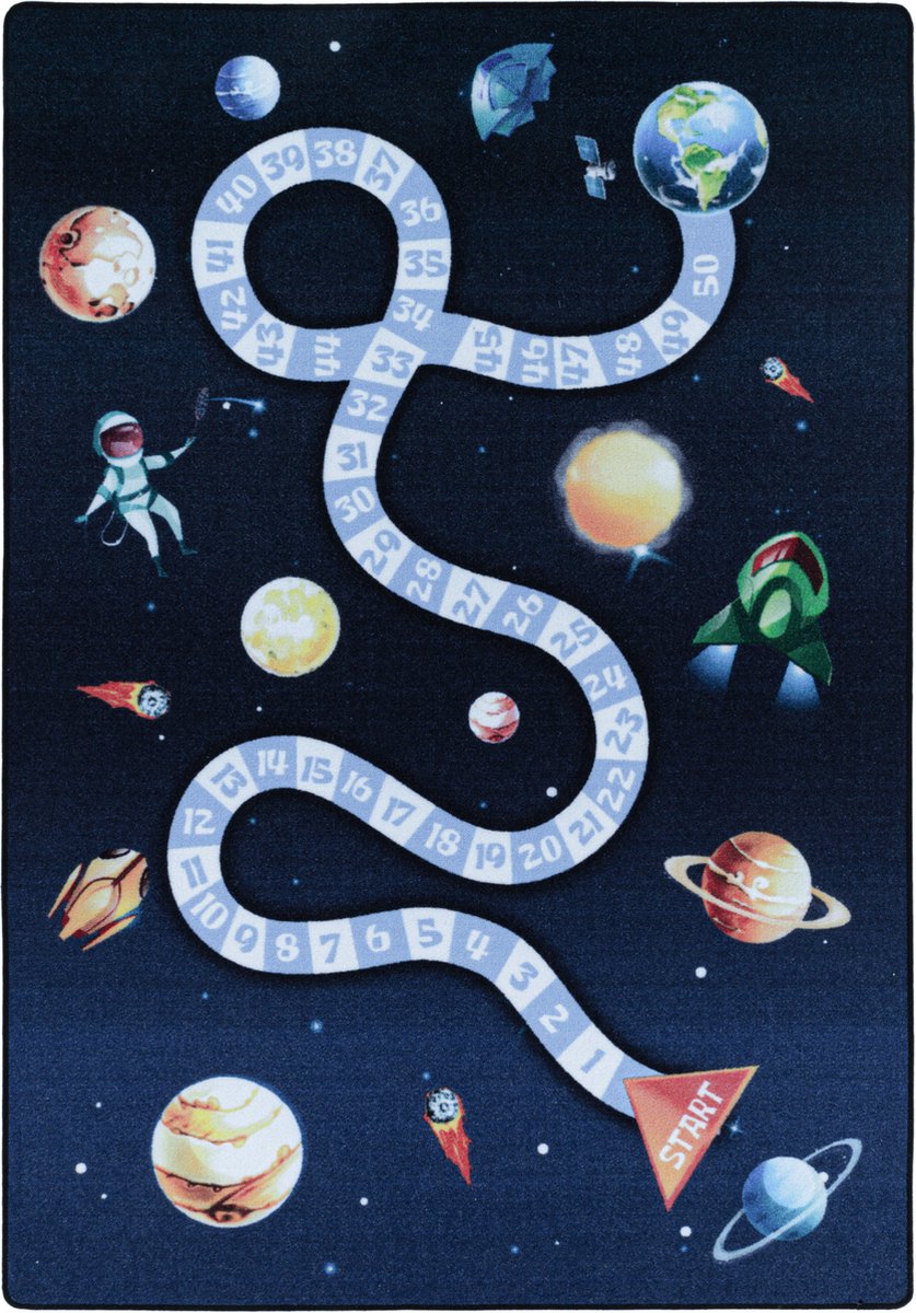 Muratap Play Vloerkleed Kinderkamer Space Numbers Laagpolig Blauw- 80x120 CM