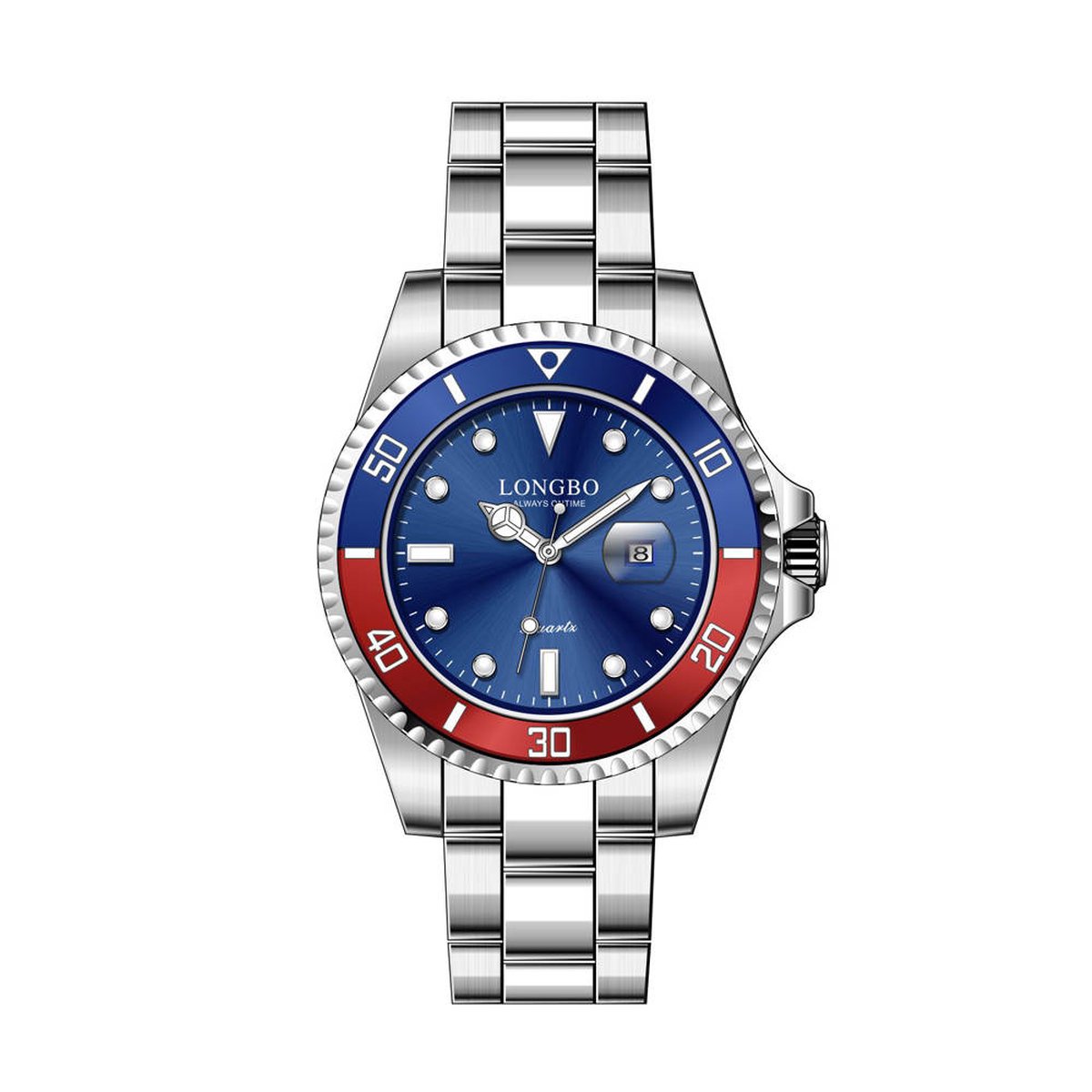 Longbo - Unisex Horloge - Zilver/Blauw/Rood - 36mm (Productvideo)