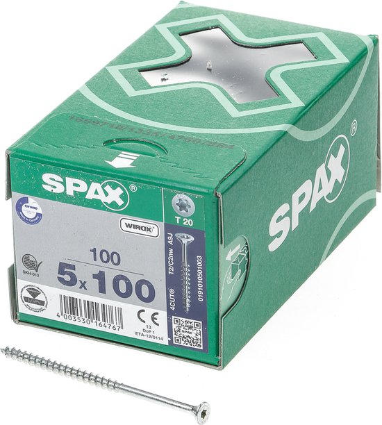 SPAX R 88091 Senkkopf/T-STAR TG 191010501003 Vis à bois 5 mm 100 mm Torx, 6 pans intérieurs ronds acier étamé par galva