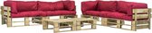 Decoways - 6-delige Loungeset pallet met rode kussens hout