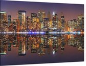 De neon skyline van New York gereflecteerd in water - Foto op Canvas - 60 x 40 cm