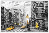 Karakteristieke tekening van het straatbeeld van New York - Foto op Akoestisch paneel - 90 x 60 cm