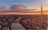 Kleurrijke scene van de skyline van Tokio bij zonsopkomst - Foto op Forex - 90 x 60 cm