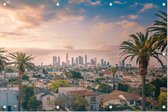 Prachtige zonsondergang bij skyline van Los Angeles - Foto op Tuinposter - 120 x 80 cm