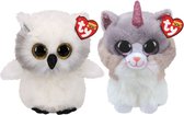 Ty - Knuffel - Beanie Buddy - Austin Owl & Asher Cat